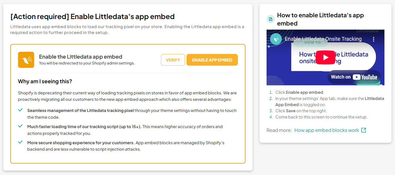 Littledata&#39;s in-app guide to enable the app embed