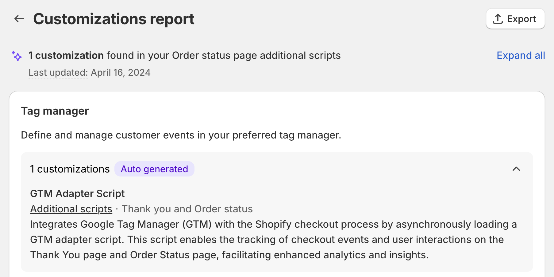 tracking customizations report