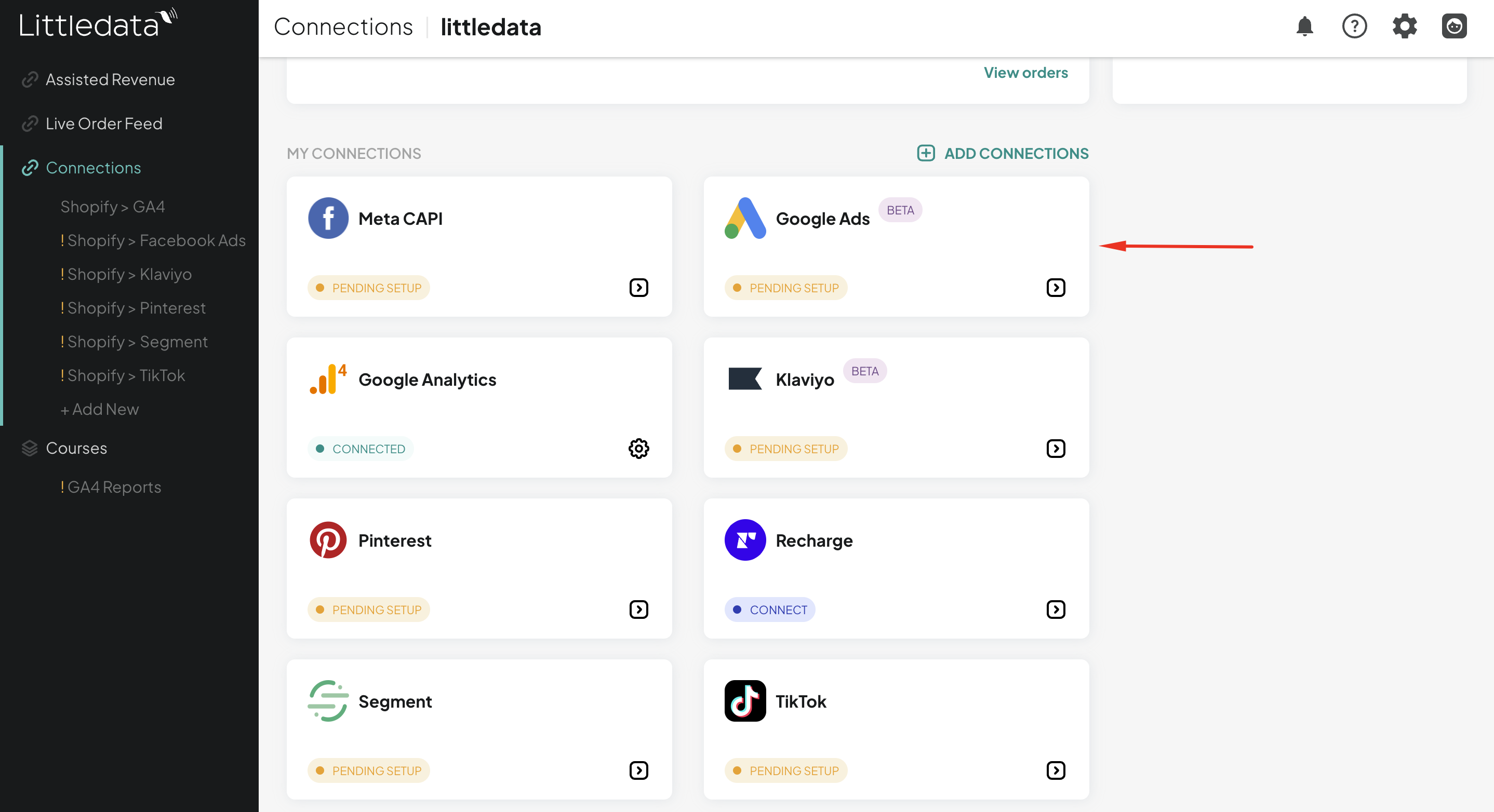 Littledata's dashboard