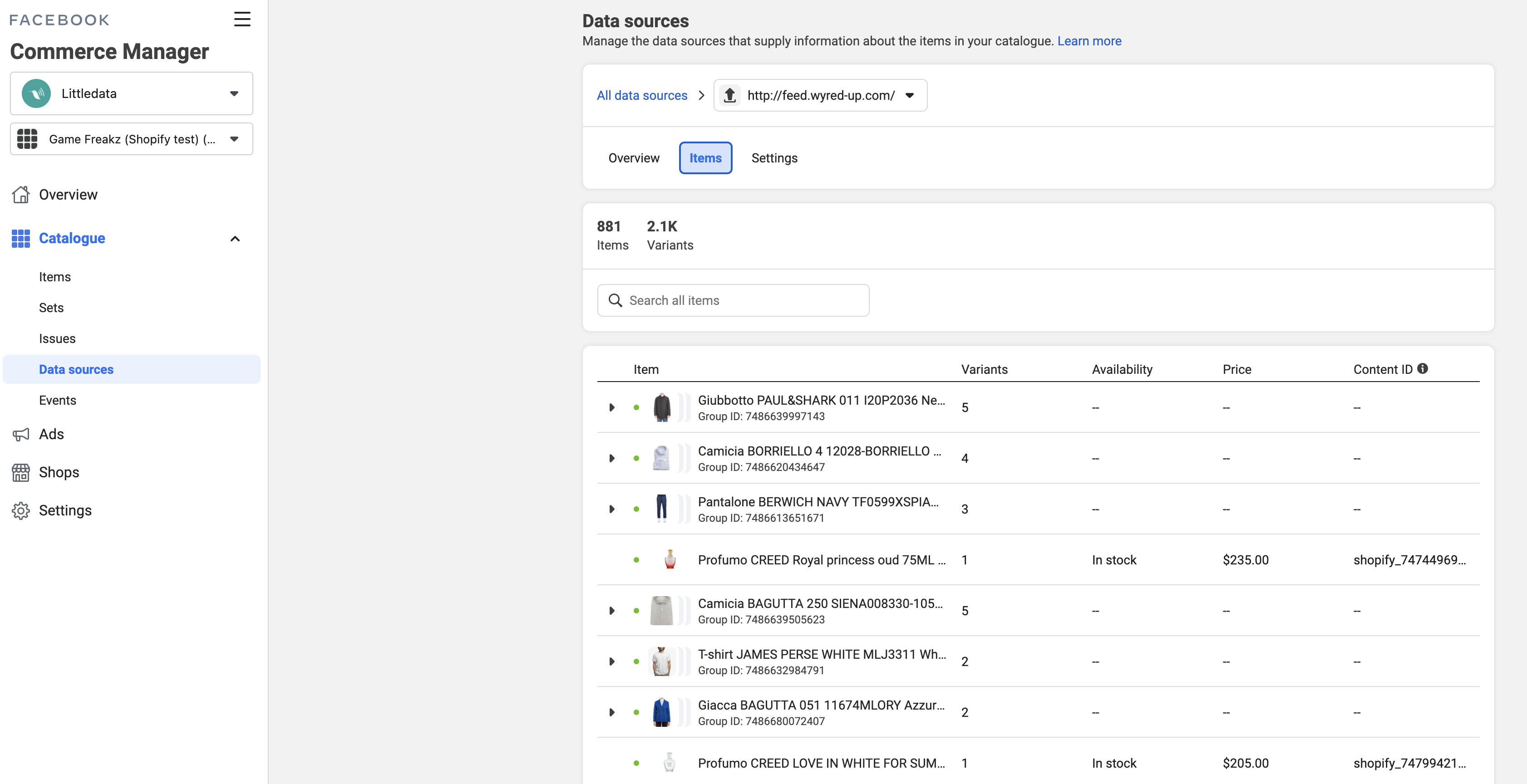 View product items in Commerce Manager