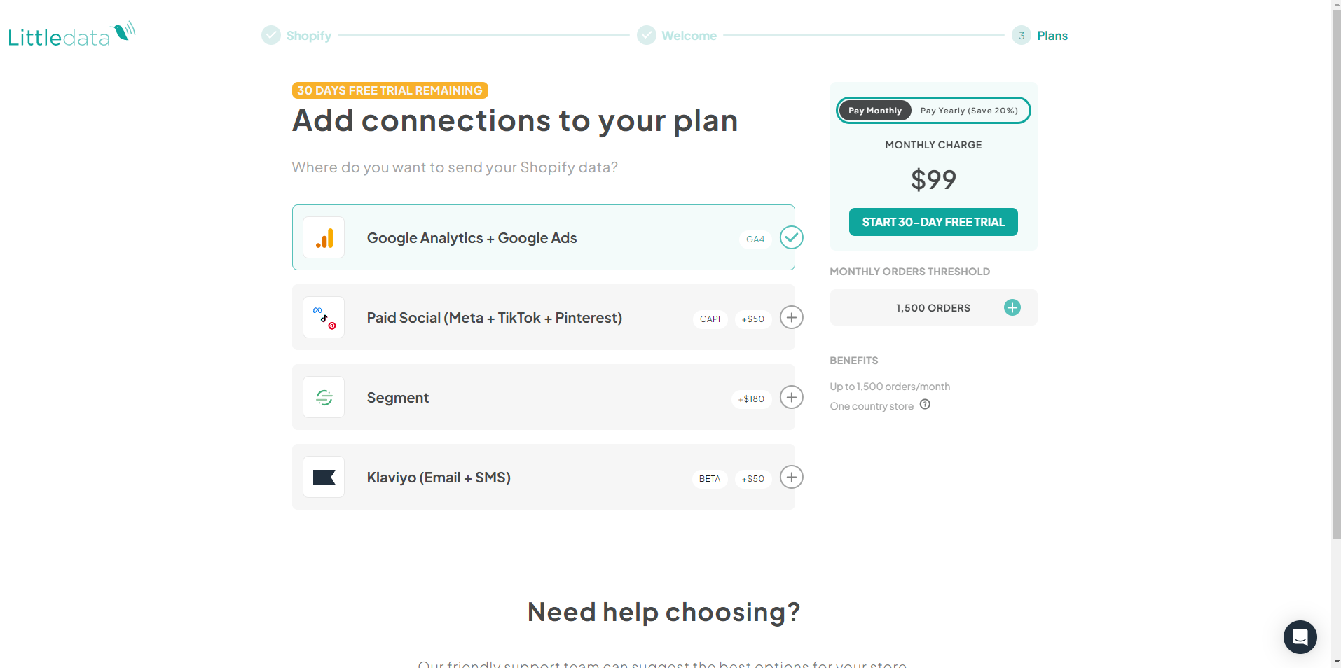 Choose your plan and connections