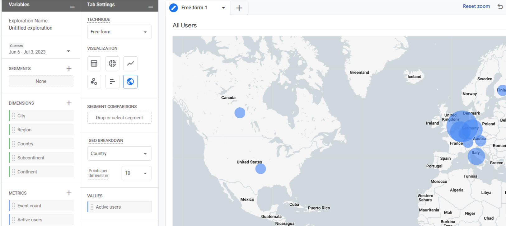 world map in ga4 geolocation purchases littledata