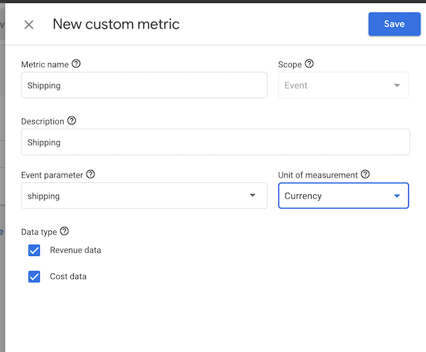 Custom metrics definition for shipping