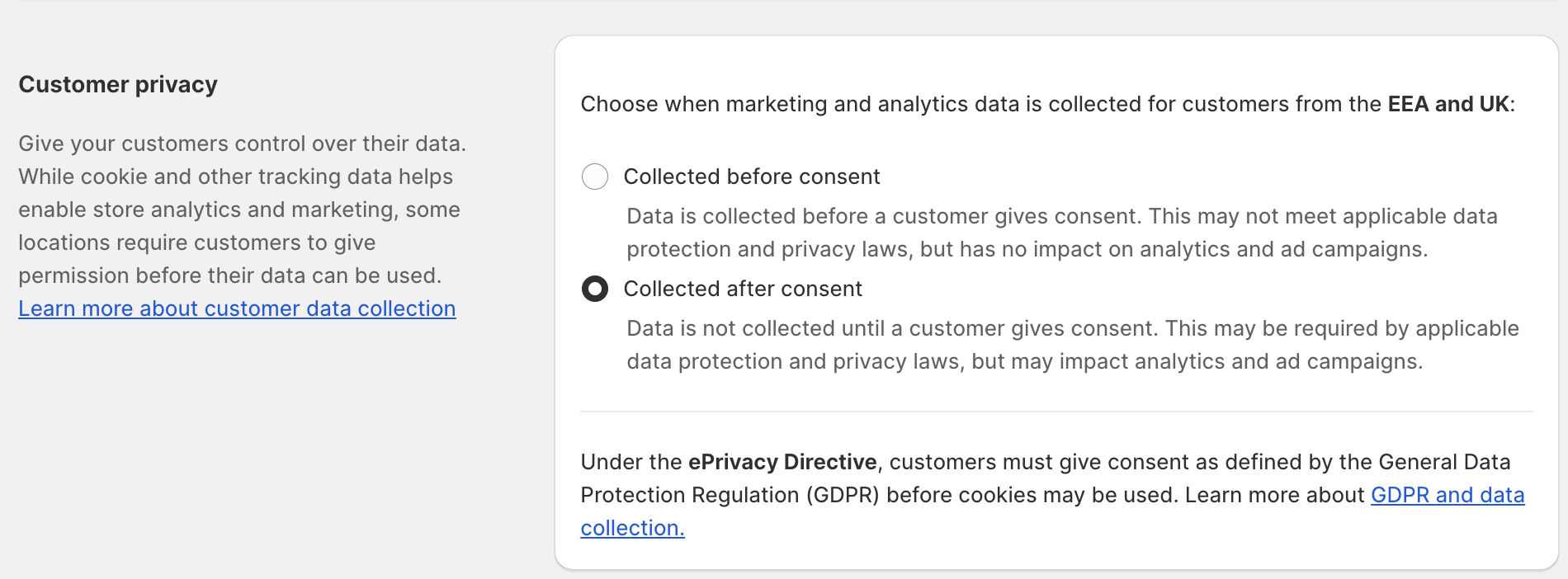Customer privacy settings