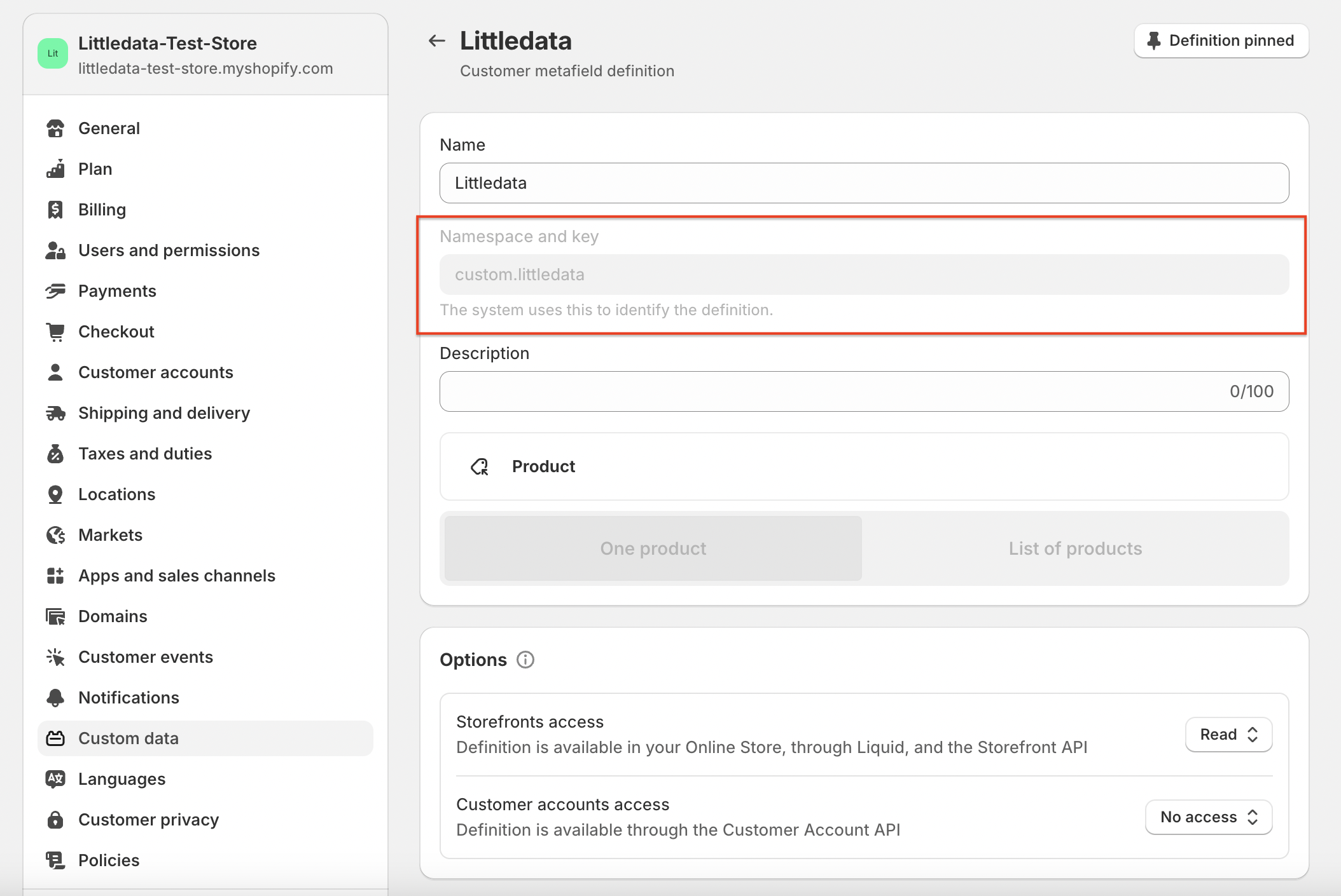 See where to define the Customer metafield