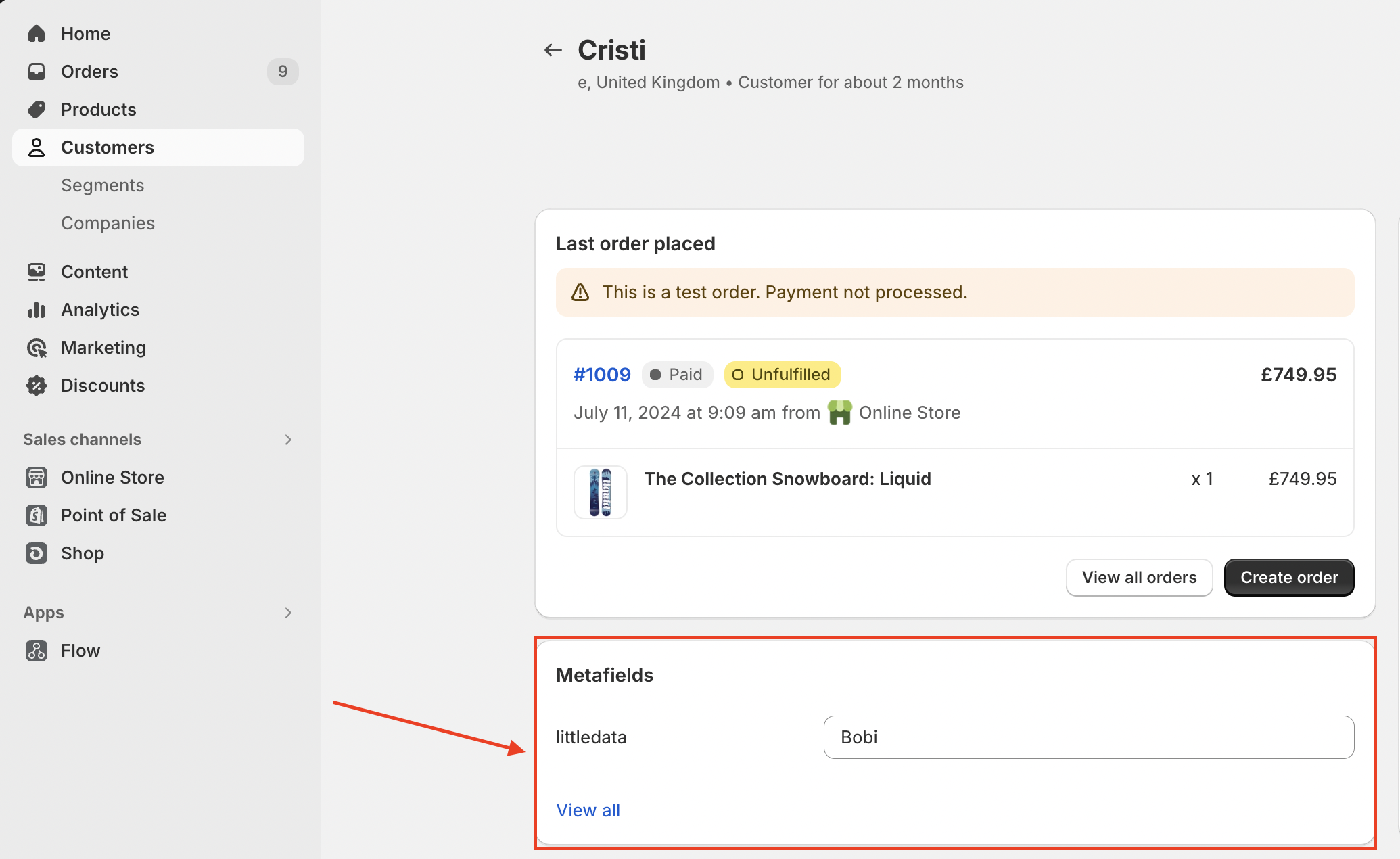 Customer profile linked to metafield 